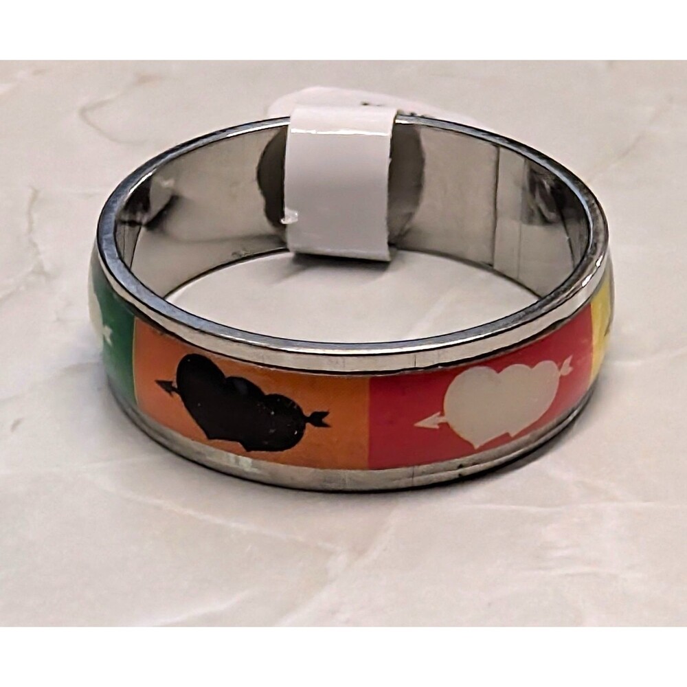 New 2 Heart Arrow Stainless Steel Band Ring Plus Size 11.5 Thumb Unisex Colorful